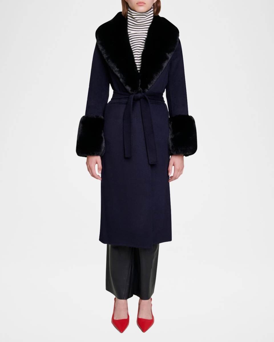 Galaxyra Double-Faced Coat with Faux Fur Trim